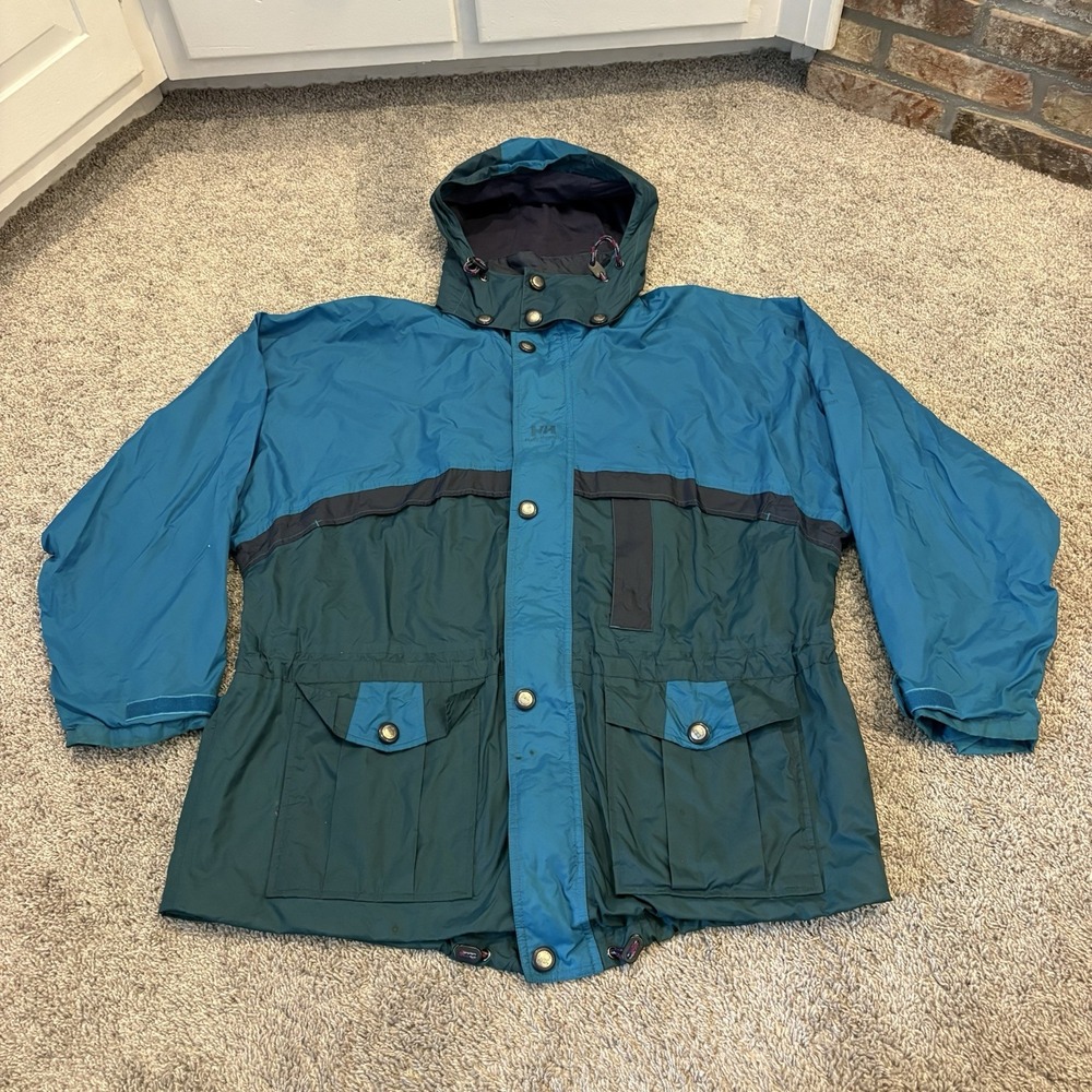 Vintage Helly Hansen Wind Rain Packable Hooded Full Zip Anorak Parka Jacket XXL
